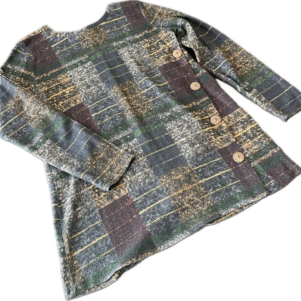 Eclipse Womenโs Plaid Button Front Knit Tunic Sweater Size Large